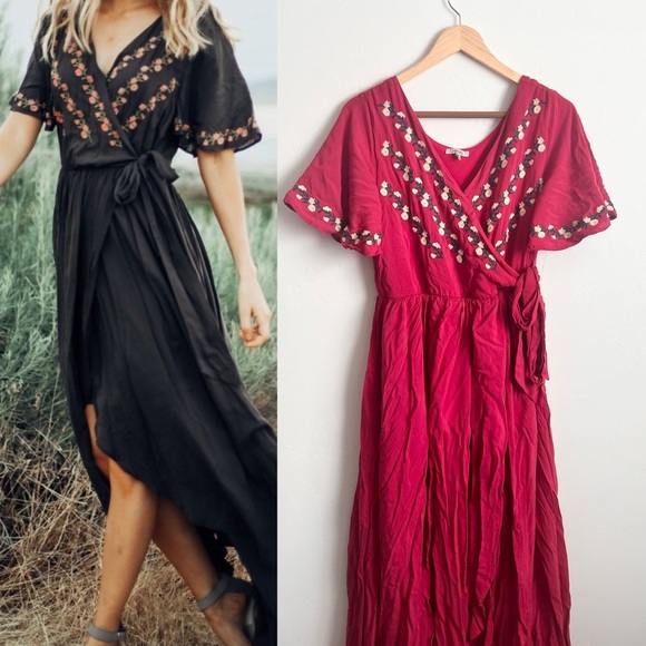 Jodiful Parklan Wrap Embroidered Maxi Dress in Red M - Picture 1 of 7